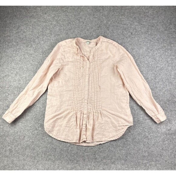 Sundance Catalog Linen Top Womens L Pintuck Button Long Sleeve Coastal Boho* - Picture 1 of 11